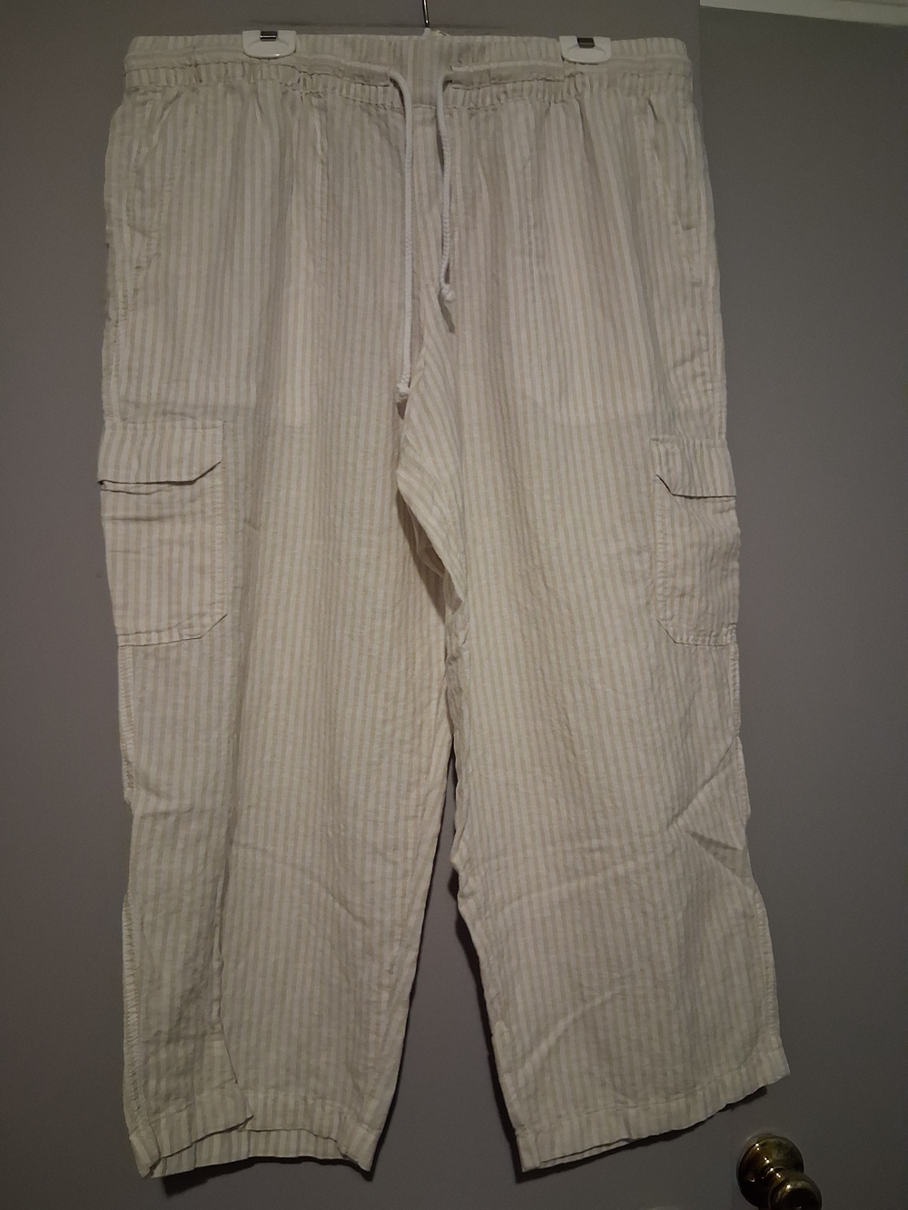 Nautica LINEN BLEND- Light Beige Striped Cargo Pants